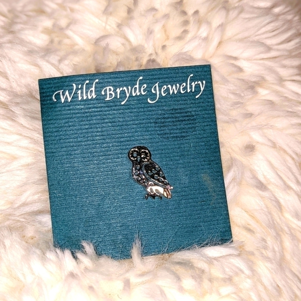 Silver Perched Wise Owl Pin by Wild Bryde Jewelry
